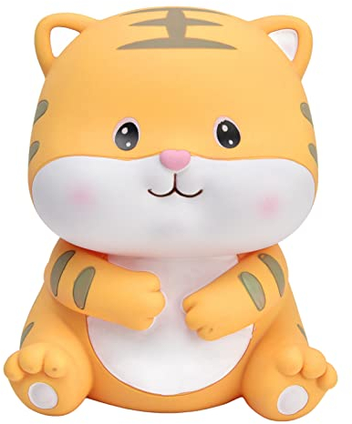 Tier Spardose Karikatur Lächeln Tier Handbemalt Handwerk Sparschwein Ornamente Kunststoff Sturzfest Sparbüchse Geschenke Niedliche Sparkasse in Tigerform, 14x12 cm (#1)