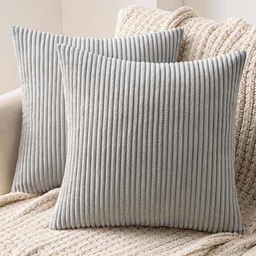 MIULEE 2er Set Kissenbezug 35x35 cm Kord Kissenhülle Sofakissen Hellgrau | Dekorative Kissenbezug Couchkissen Dekokissen Zierkissenbezug Deko Kissenhülle mit Verstecktem Reißverschluss