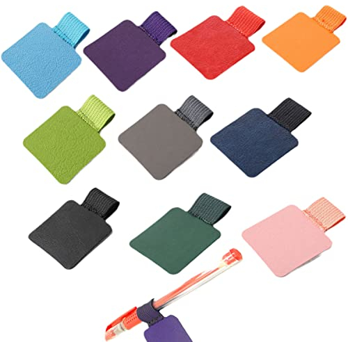 GWAWG 10 Stück Stiftringhalter, selbstklebender Lederstifthalter, Notizbuch, selbstklebender Stiftring, elastischer Stifthalter, rechteckig für Tablet, Tagebuch, Kalender, Notizbuch