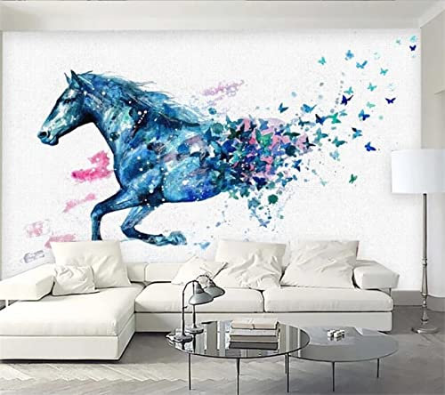 SHINERING Maßgeschneiderte große Wandbilder, stilvolle Heimdekoration, Wohnzimmer, verträumtes laufendes Pferd, Schmetterling, Aquarell-Hintergrundtapete 350 cm (L) × 245 cm (H)