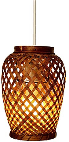 WFZRXFC E27 Korbleuchten Retro-Kronleuchter, Korbpendellampenschirm, handgewebte Pendelleuchte, Rattan-Lampenschirme, Bauernhaus-Hängelampen, Schlafzimmer-Restaurant-Dekoration, Heimbeleuchtung