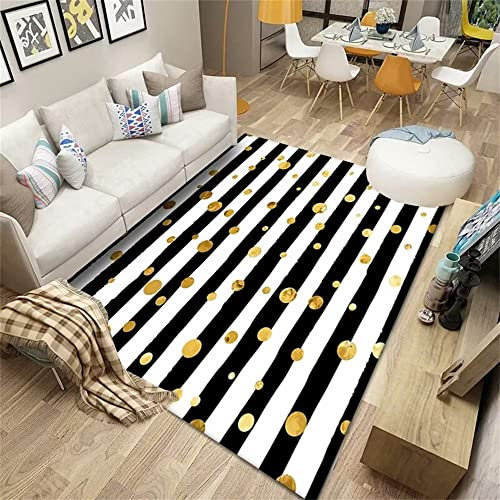 DJHWWD Play mat Teppich Zimmer Rechteckiger Kurzflor-Teppich Schwarz Weißer Schlafzimmerteppich Anti-Rutsch auslegeware 80X120CM
