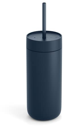 Fellow Carter Cold 16 oz Insulated Travel Mug with Straw, Ceramic Lined | Stainless Steel Coffee Tumbler, Lid Included, Iced Coffee Cup, 18+ Hrs Cold, BPA-Free, Spill Resistant, Stone Blue
