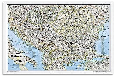 JONZA Karte Poster Europa Balkans Klassische Karte Dekorative Malerei Leinwand Wand Und Kunst Bild Familie Schlafzimmer Dekor 20x30inch(50x75cm)