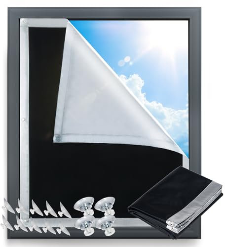 HEOMAITO Verdunkelungsrollo ohne Bohren, 100% Blickdicht, Blickdicht, mit Saugnapf, Sonnenschutz und Wärmeisolierung, verdunkelndes Fenster für Sonnenschutz, UV-Strahlen (60×93 cm)
