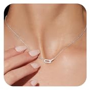 Freekiss Silver Pendant Necklace for Women Trendy: Dainty Diamond Necklaces for Women 925 Sterling Silver Paperclip Chain Pendant Necklaces Simple CZ Choker Necklaces Silver Jewelry for Women Gifts