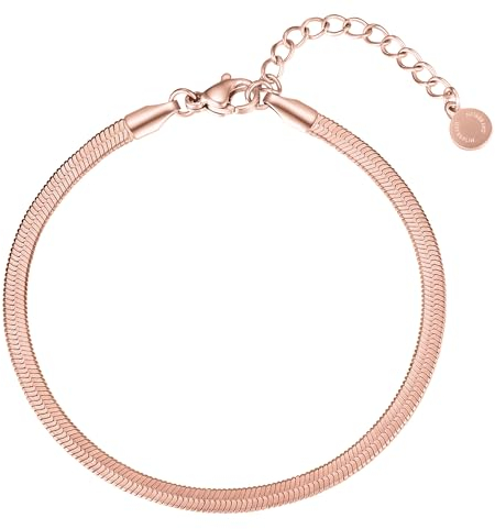 day.berlin Damen Armkette in Rosegold 18k vergoldet, Filigrane Schlangenkette 15,5 + 5cm variable Länge, Armband aus 316L Edelstahl, nickelfrei und wasserfest