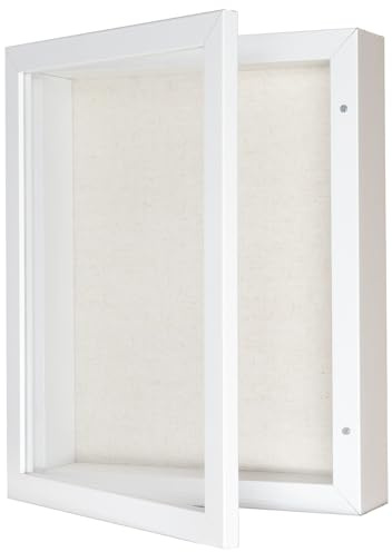 Califortree 8x10 Shadow Box Frame with Linen Back - Sturdy Rustic Memory Display Case of Flower, Pictures, Medals and More, White