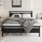 HOJINLINERO King Size Bed Frame with Wooden Headboard,Black Metal Bed Frame King Size Base,Solid Platform Metal Slat Support and Underbed Storage Space,Bedroom Furniture For Adults,Kingsize Bed Frame