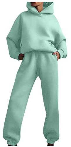 Saymany Jogginganzug Damen Herbst Winter Warm Einfarbig Kapuzenpullover Sweatshirt Hoodie Zweiteiler Jogginganzug Sportanzug Freizeitanzug 2 Stück Oberteile und Hose Set für Gym,Jogger,Fitness