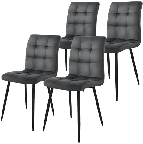 ML-Design matsalsstolar set om 4, antracit, köksstol med sammetsöverdrag, vardagsrumsstol med ryggstöd, stoppad stol med metallben, ergonomisk stol för matbord, matrumsstol köksstolar