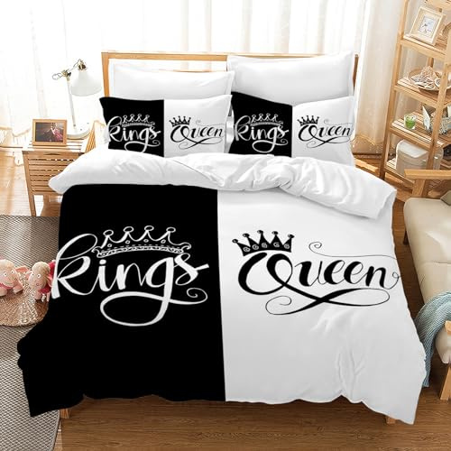 VTRXEG Ensemble De Literie King Et Queen 200x200cm,Housse De Couette Noire Et Blanche pour,Ensembles De Literie pour Couples,Contient 1 Housse De Couette Et 2 Taies d'oreiller (B, 200x200cm)