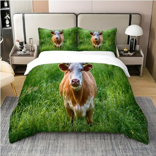 Funda Nordica Cama 180 Pradera Verde Juego de Funda NóRdica Reversible Vaca lechera Ropa de Cama Microfibra Suave, Funda NóRdica 260x240 y 2 Fundas de Almohada 50x75 cm, con Cremallera