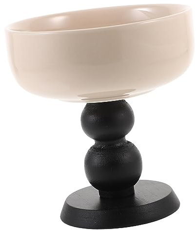 Cabilock Bol À Dessert Sur Pied En Bois Coupe À Glace En Céramique Service Décoratif Récipient Alimentaire Exquis