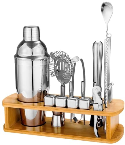DDNGEJ Set Completo di Strumenti per Barman da scaffale, Set da 23 Pezzi, Shaker, Tazza da Cocktail, Set di Tazze Shaker in Acciaio Inossidabile