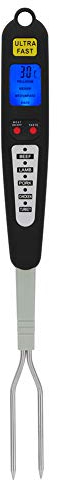 Digital Meat Thermometer Fork, Fast Read Grill Thermometer with LED Display and Stainless Steel Probes for Steak, Chicken, Pork, Turkey, Hot Grilled Food