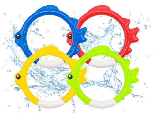 Jiuhao Diving Toys for Kids, 4 Pcs Summer Fun Swimming Pool Dive Toy Fish Ring, Underwater Training Toys Diving Games Children's Gifts (Diving Fish Ring)