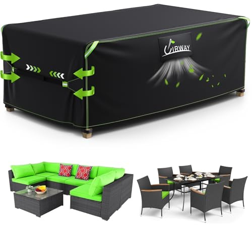 UIRWAY Garden Furniture Cover Waterproof with Air Vent, 170x94x70cm Outdoor Patio Furniture Cover, 420D Heavy Duty Garden Table Cover with Reflective Strips