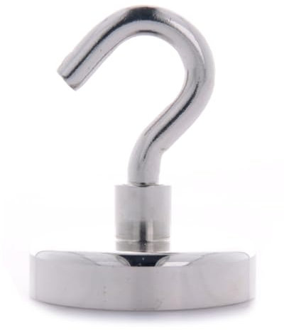 REY Gancho Magnético Imán de Neodimio de 25mm de Diámetro, hasta 7 kilogramos, Redondo, con Gancho Desmontable