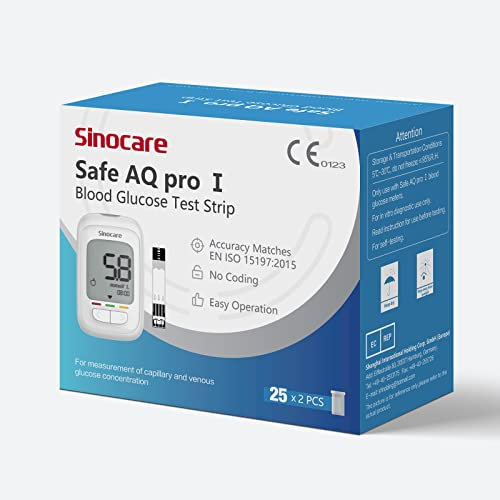 Tiras Reactivas Glucosa, 50 x Sinocare Tiras Glucosa para solo Medidor de Glucosa en Sangra Sinocare Safe AQ Pro I (Sin máquina, sólo tiras reactivas)
