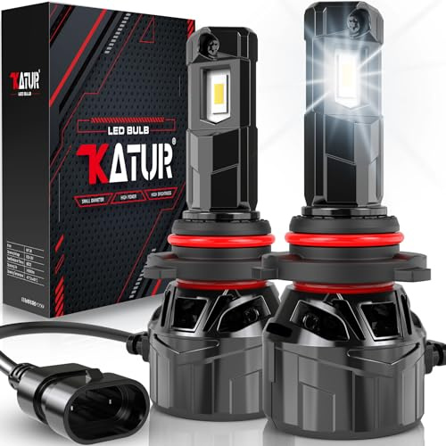 KATUR HB3 LED Headlight Bulb 120W 30000LM, 700% Brightness 9005 LED Bulb 6000K Xenon White Plug and Play 1:1 Mini Size High Efficiency Cooling System Canbus 9005 HB3 Headlight Bulbs, Pack of 2