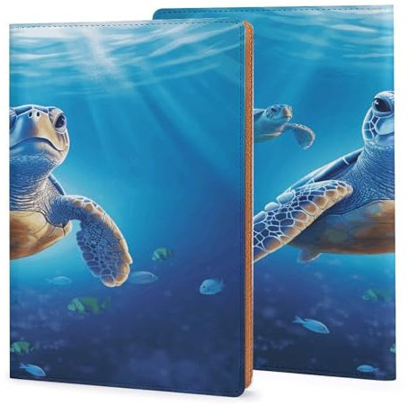 Leder-Notizbuchhülle, robuste Buchumschläge, Schildkröte in blauem Wasserdruck, wasserdicht, schützt Notizbücher, Bücher und geeignet für Büro und Schule