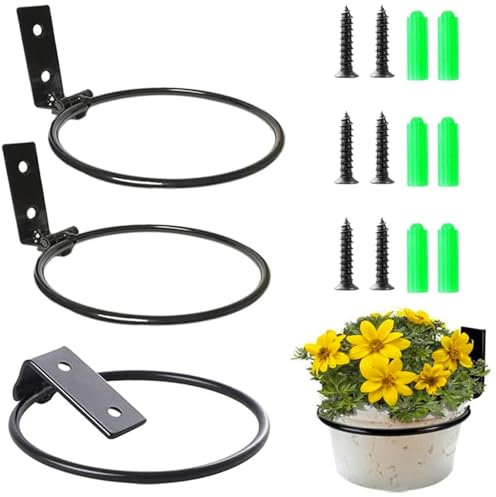 3 Pièces Support Mural pour Pot de Fleur, Anneau de Support de Pot de Fleur, Supports Muraux pour Pot de Fleurs, Anneau de Pot de Fleurs en Métal, pour la Maison, Le Jardin, Le Balcon et l'extérieur
