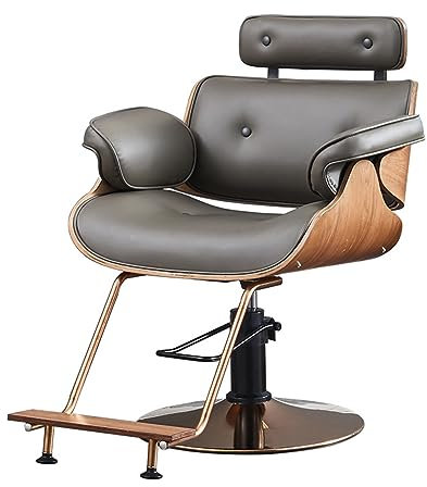 Professioneller hydraulischer Friseurstuhl mit klassischem Leder, um 360 Grad drehbar, höhenverstellbar, ideal für Salon, Schönheit, Tattoo, Friseure, Rasur, stilvolles graues Design
