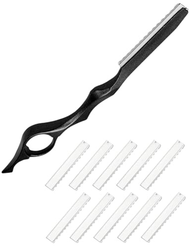 WUNZILO juego de 11 piezas Cuchilla de Afeitar de Peinado de Pelo Peine de Adelgazar Cabello Peine de Afeitar de Corte de Texturización de Pelo con Navajas de Repuesto de Acero Inoxidable (negro)
