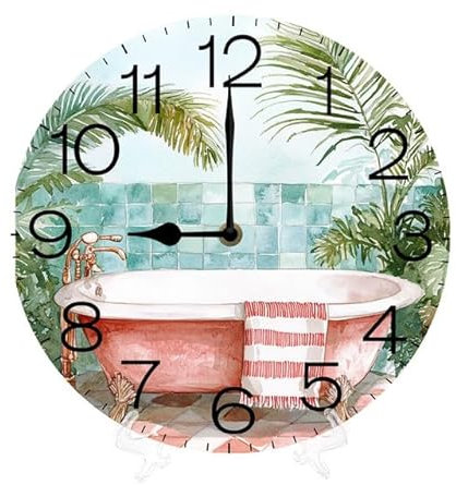 Geroclonup Orologio da parete vintage per vasca da bagno, 25 cm, funzionamento a batteria, decorazione vintage silenziosa per la casa per bagno, soggiorno, camera da letto