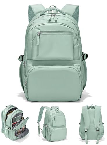 sikazan Rucksack Schule Teenager Mädchen Groß, Leichter Schulrucksack Teenager, Rucksack Univcersität, Schultaschen Damen mit Vielen Fächern, Casual Daypacks 30L (Grün)