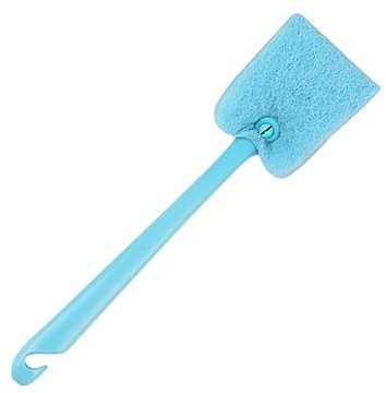 Schwammbürste mit Langem Griff, Blau, Kunststoff und Schwamm | Küchenreinigungsschwamm für Pfannen und Geschirr, Ergonomische Form, Zerkratzt Zufällige Farbe