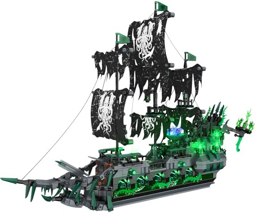 Brihappen Piratenschiff Bausteine Set mit Lichtern, Piratenschiff Klemmbausteine Spielzeug Modell für Büro Heim Dekor, Geburtstagsgeschenk für Erwachsene Jugendliche Jungen(1100 Stück)