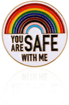 Mikovivi You are Safe with Me-Anstecker, LGBTQ Progress Rainbow Pride Emaille-Anstecker Niedliche Regenbogen-Brosche LGBT-Support-Abzeichen Schmuckgeschenk für Ärzte Rucksäcke Hüte Taschen