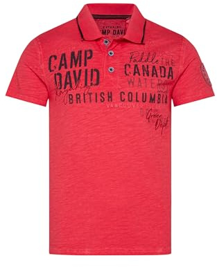 Camp David Herren Poloshirt mit Label-Applikationen Red Orange, XL