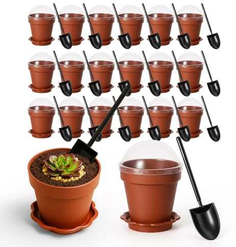 20 Pcs Nursery Pots with Humidity Dome, Cupcake Plant Nursery Pots with Bring A Plate and Shovel, Planting Cups for Seeds for Indoor Gardening and Plant Propagation