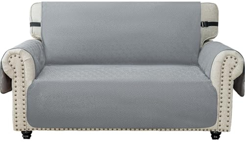 Ystyle Copridivano 2 Posto Con Braccioli, Sofa Cover Antigraffio Gatto, Copertura Divano Universale, Copridivani Natalizio Mobili Protector, Salvadivano Antiscivolo Antimacchia, Grigio Chiaro