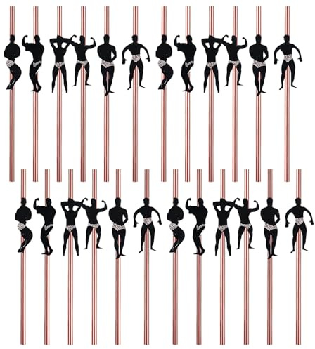 24 Stück Muskelmann Papierstrohhalme, Junggesellinnenabschied Deko | Strohhalme, Rosegold Einweg Strohhalme, Plastikfrei Trinkhalme, für Hochzeiten Bridal Shower Party Dekoration