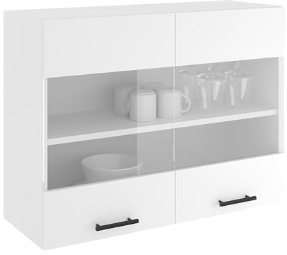 haaus Hängeschrank Karo, 2-türig, mit Glas, weiß, 80 x 30 x 60 cm