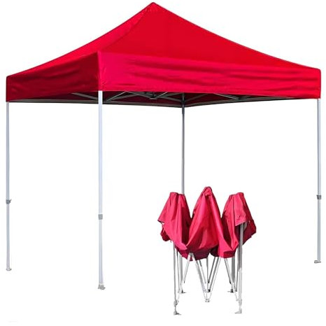 CTREVL Tonnelle de Jardin Pliable, Chapiteau de Jardin Exterieur 3 niveaux de hauteur réglables, Tonnelle Pliante Imperméable pour Le Camping en Plein Air Le Barbecue Le Parc La Plage(Rouge,3x3m/9.8x9