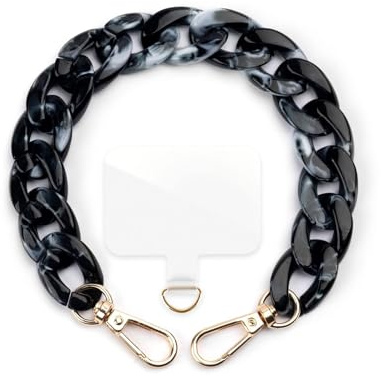ONEFLOW Handyanhänger fürs Handgelenk, Universal Handykette kurz Handschlaufe, Handyband für Hüllen Abnehmbar, Anhänger Kette mit Karabiner für alle Handys, Chainless Urban Chain, Schwarz