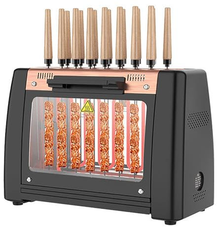 MObyat Grill Rotante Domestico a 16 Spiedi, Grill Elettrico Senza Fumo da 1200 W con Spiedini, Riscaldamento Uniforme a 360°/Temperatura: Riscaldamento 0-260°/Protezione da Surriscaldamento