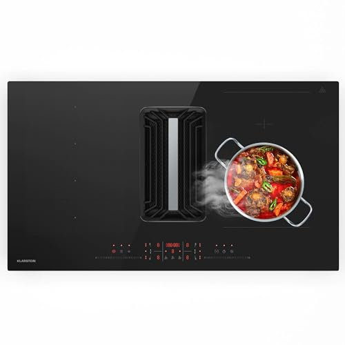 Klarstein Airjet Placa De Inducción Con Extractor Integrado - 12 Kw, Boost 750 M³/H, A++ Eficiencia, 9 Niveles, Control Táctil, Motor Silencioso 58 Db, Filtros De Carbón, 90 Cm
