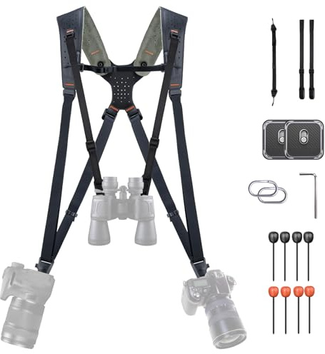 PGYTECH Camera Strap Master, Arnés Doble Hombro de Cuero para 3 Cámaras, Arnés de Cámara Ajustable para Fotógrafos Profesionales, Deportes/Vida Salvaje/Bodas/Eventos Correas de Cámara, Negro
