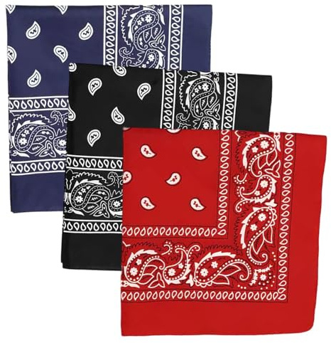 TMRBBesty 3 Pcs Bandana for Men,Red Bandanas for Women,Multi-Purpose Bandanas,Black Bandana,Stylish Cowboy Headband Handkerchief,Suitable for hip-hop,Cycling,Running,Skiing(Red Black Blue)