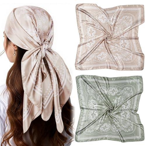 AOOSA Foulard Capelli Donna, Moda Bandana Donna, Motivi Classici Sciarpa Quadrata Grande Sciarpa, Colorate Turbante Seta, Multiuso Accessori per Capelli
