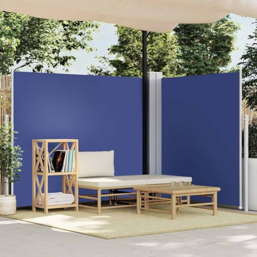 Retractable Side Awning with UV-Resistant Polyester, Water-Resistant, Adjustable Width, Outdoor Privacy Screen, Garden Awning, Free Standing Awning, Blue, 160x600 cm