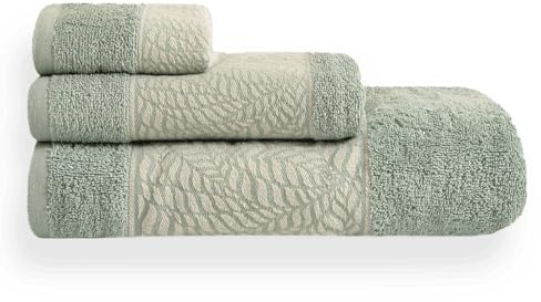 Acomoda Textil – Juego de Toallas de Algodón Peinado 450 g/m². Set de 3 Toallas Rizo con Cenefa, Toallas de Ducha, Lavado y Bidet Absorbente y Suave Pasa Aseo y Gimnasio. (Verde)