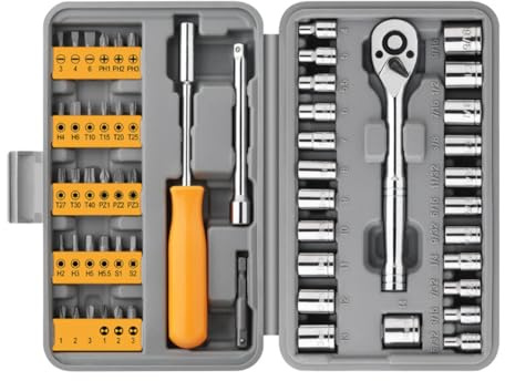 Set di 57 chiavi a bussola multifunzione, kit di riparazione automatica con chiave a cricchetto, cassetta degli attrezzi facile da usare per meccanici fai da te e professionali, strumenti hardware