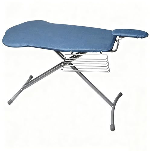Table a Repasser Extra Large avec Repose-Manches et Repose-Fer, Planche à Repasser Pliable avec Étagères, Ironing Board Réglable en Hauteur(Blue)